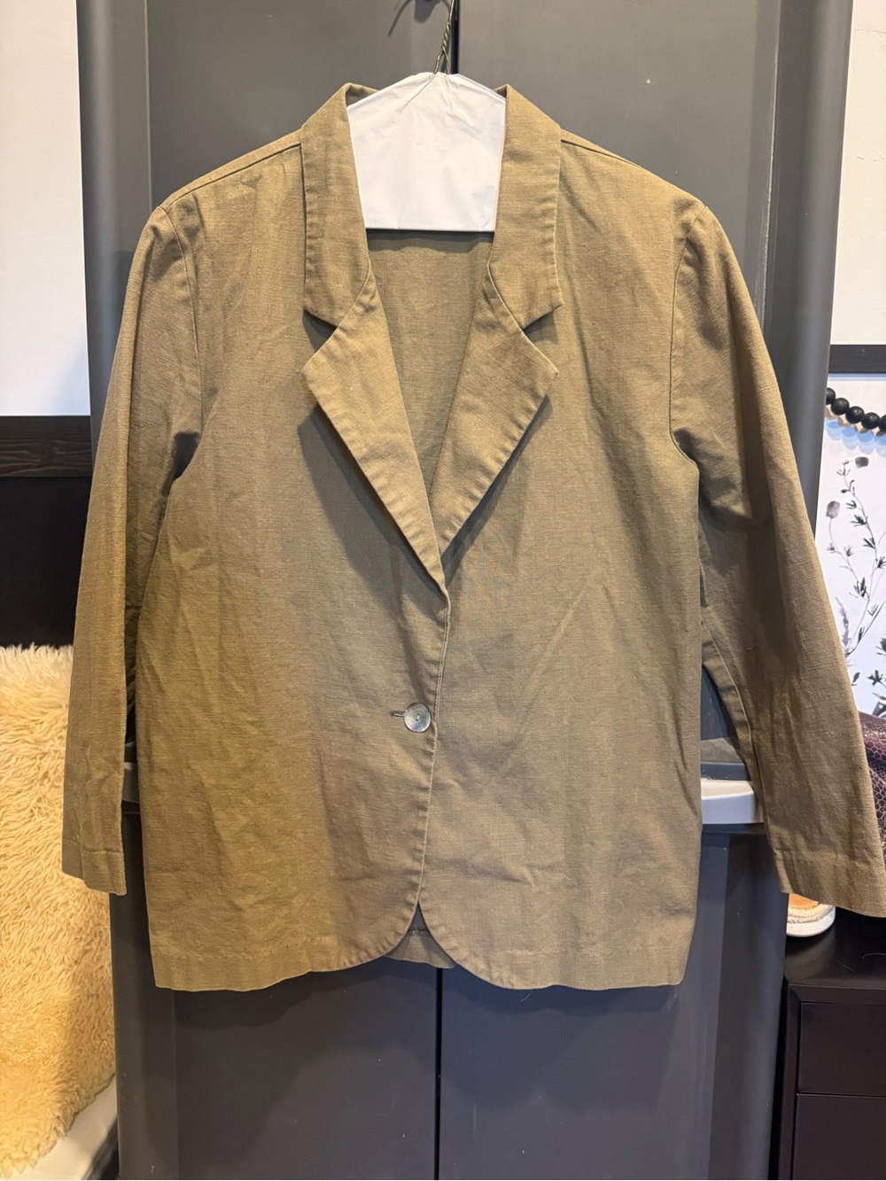 Vintage 90s My Michelle Olive Single-Button linen blend Women's Blazer Jacket